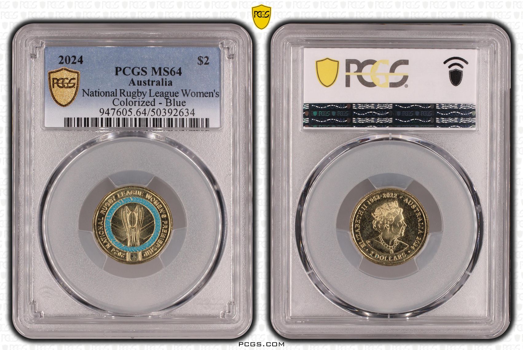 National Rugby League Women's Colourised - Blue, Two Dollar, 2024, MS64