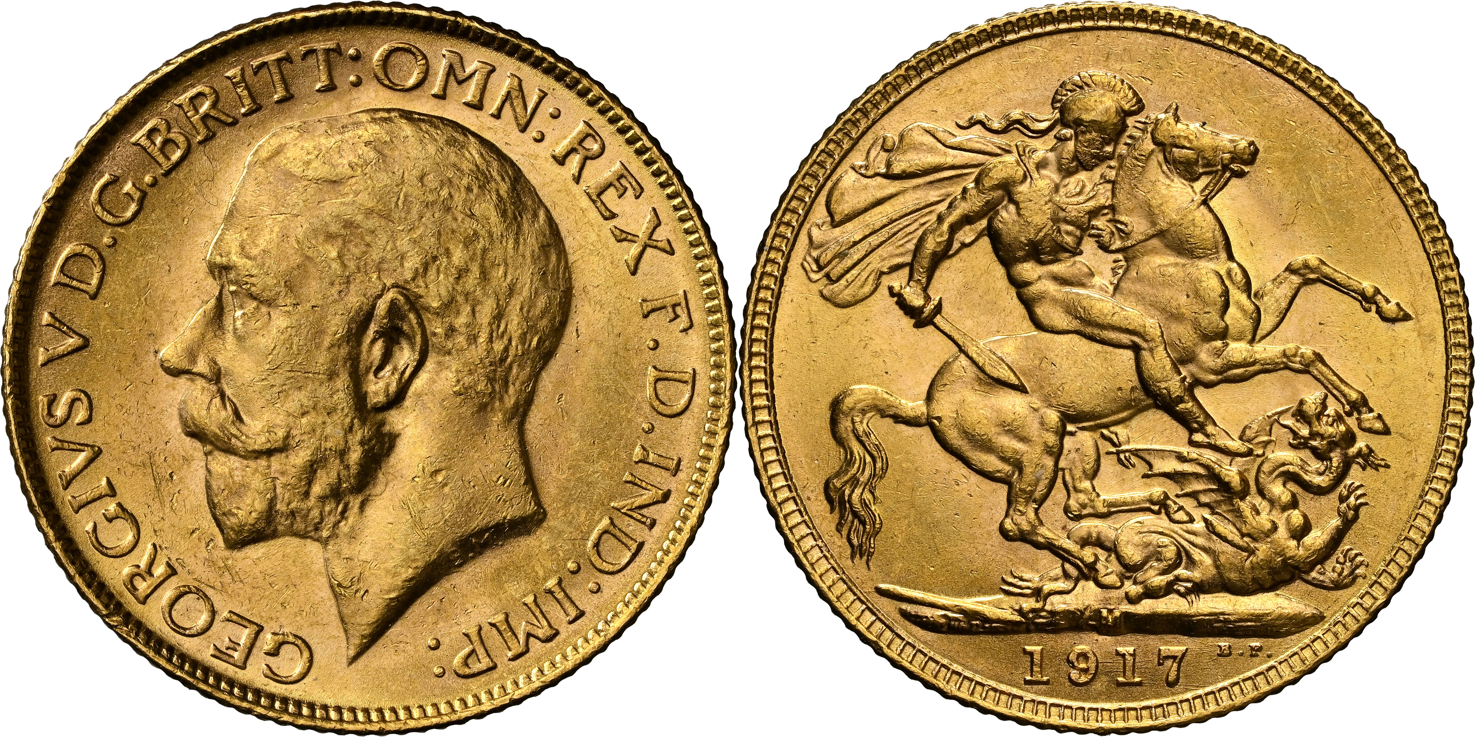 George V, Sovereign, 1917-M, NGC MS63
