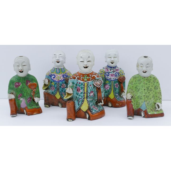 5pc Chinese Qing Porcelain Boy Joss Stick Holders