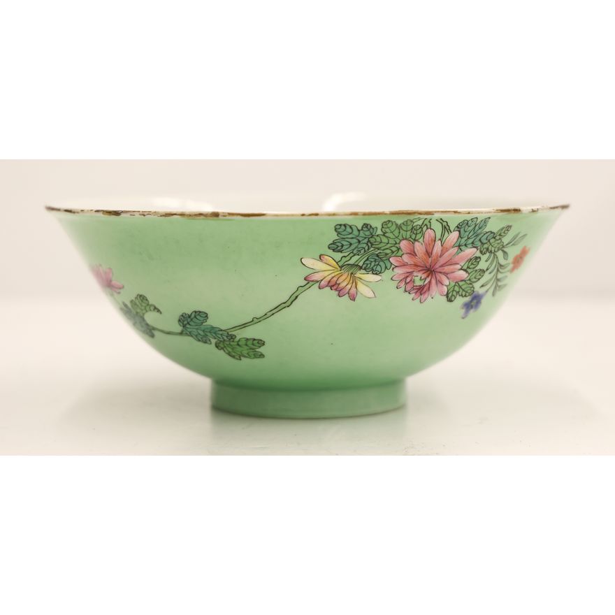 Chinese Qianlong Lime Green Ground Bowl