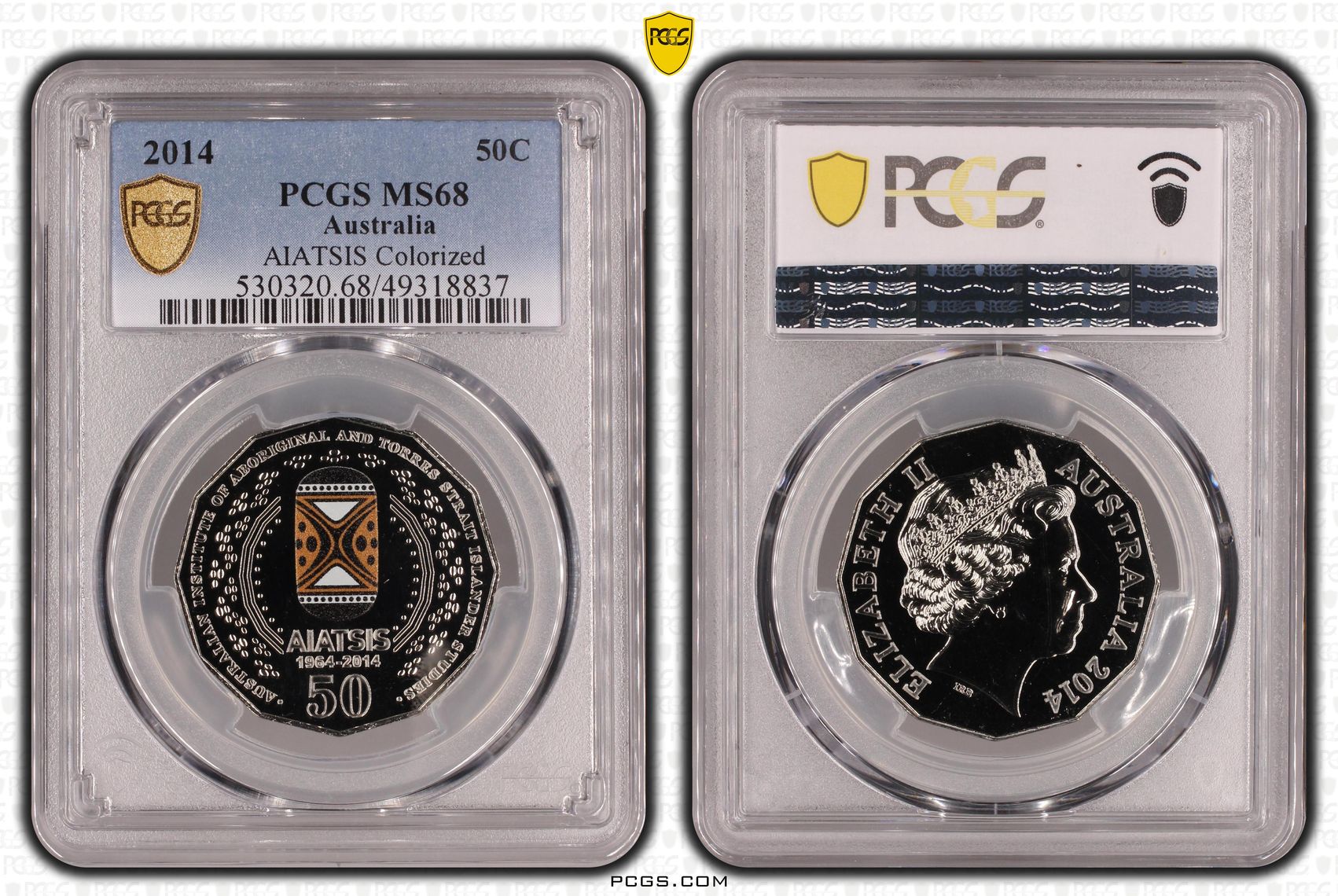 AIATSIS Colourised, Fifty Cent, 2014, PCGS MS68