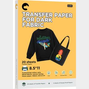 HIIPOO HEAT TRANSFER PAPER 8.5X11" IRON-ON TRANSFER PAPER FOR T-SHIRT 20 SHEETS(1.0) PRINTABLE AND WASHABLE DARK TRANSFER PAPER FO
