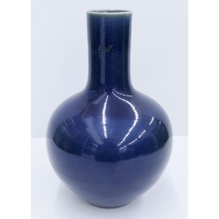 Chinese Guangxu Blue Monochrome Bottle Vase