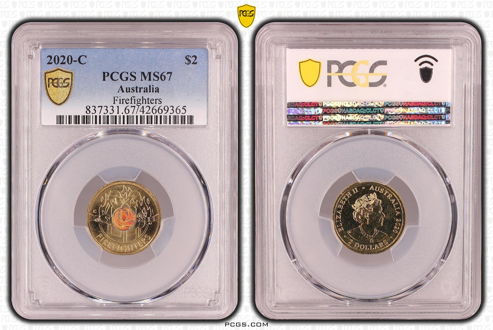 2020-C Australia Two Dollar, $2 Firefighters PCGS - MS67 -365