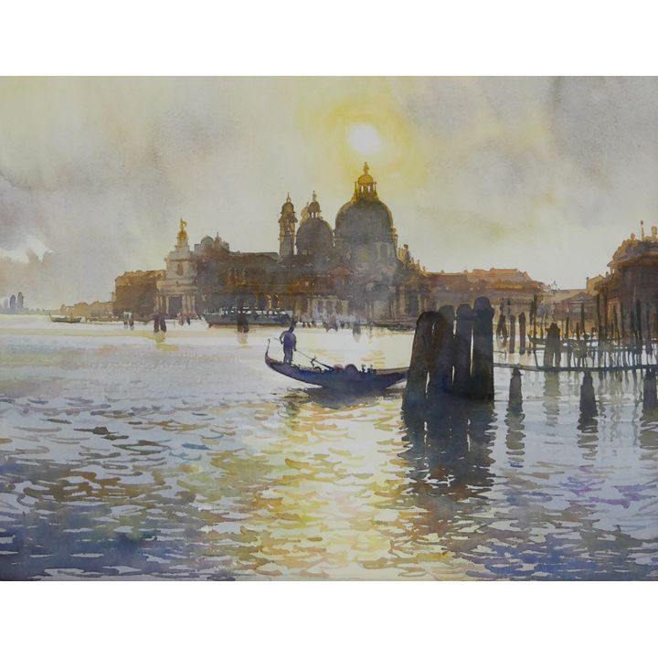 Venetian Lagoon Watercolor. Unidentified Artist.