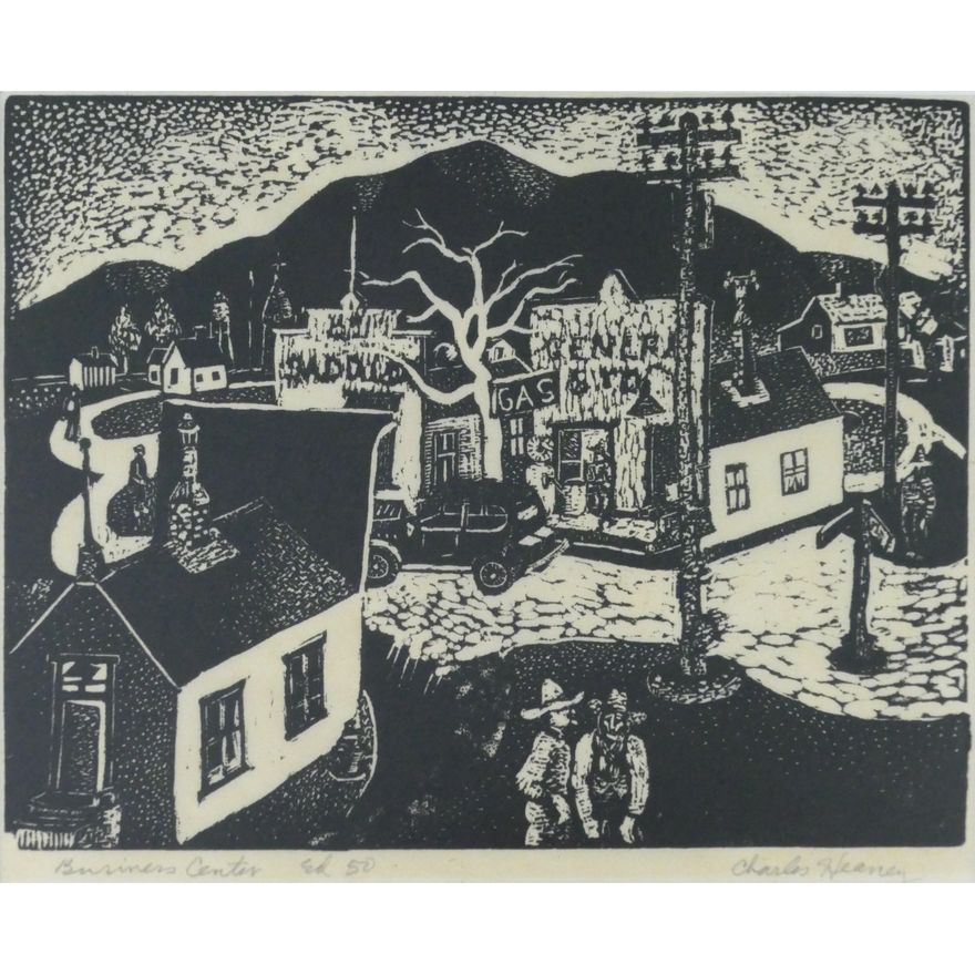 Charles Heaney ''Business Center'' 1935 Linocut