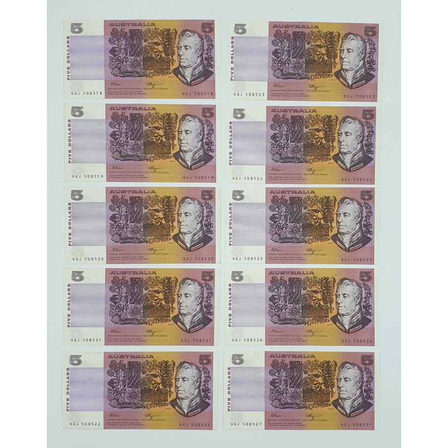 Consec. F/H $5 Notes (x10)