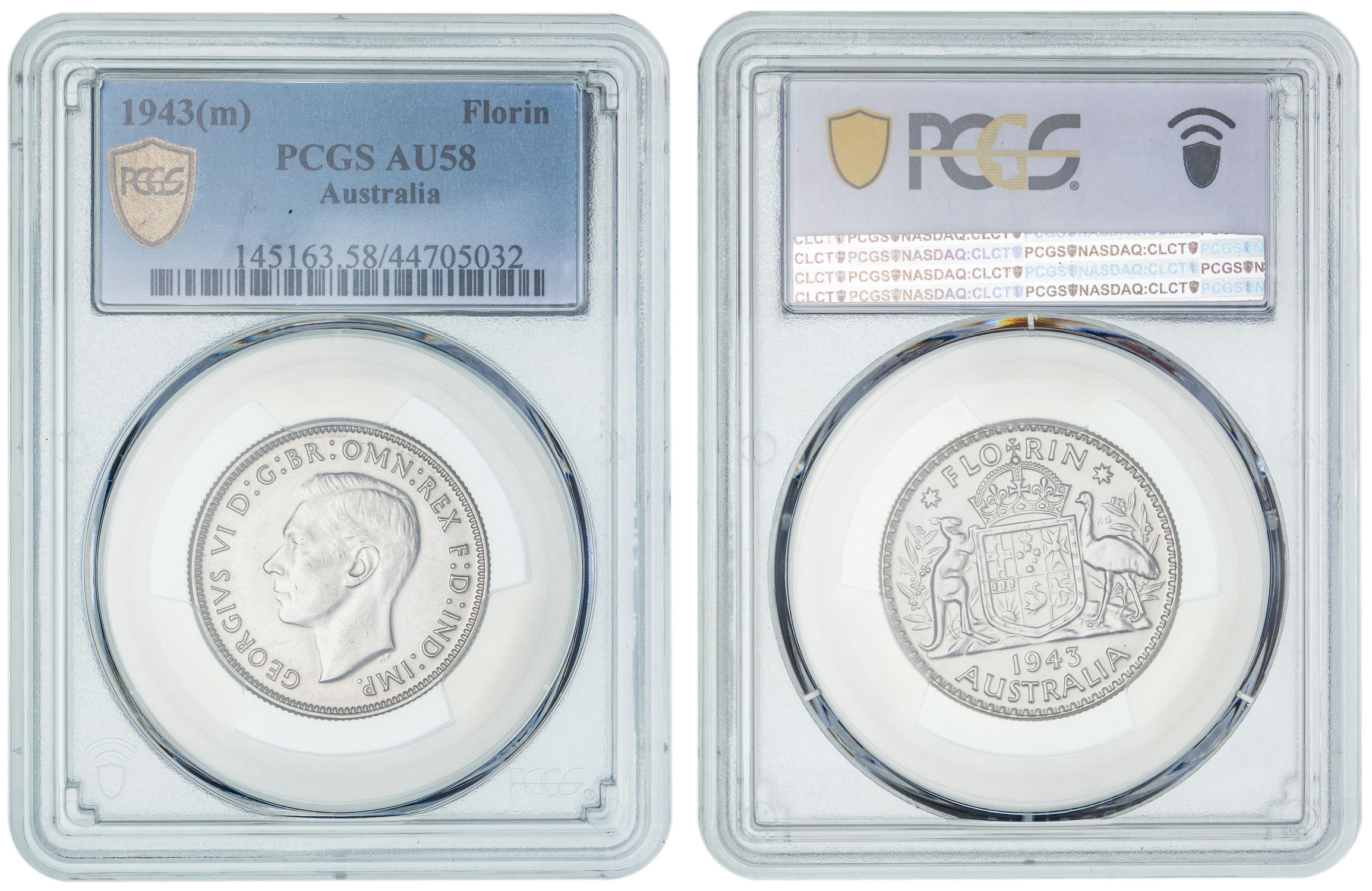 George VI, Florin, 1943, PCGS AU58