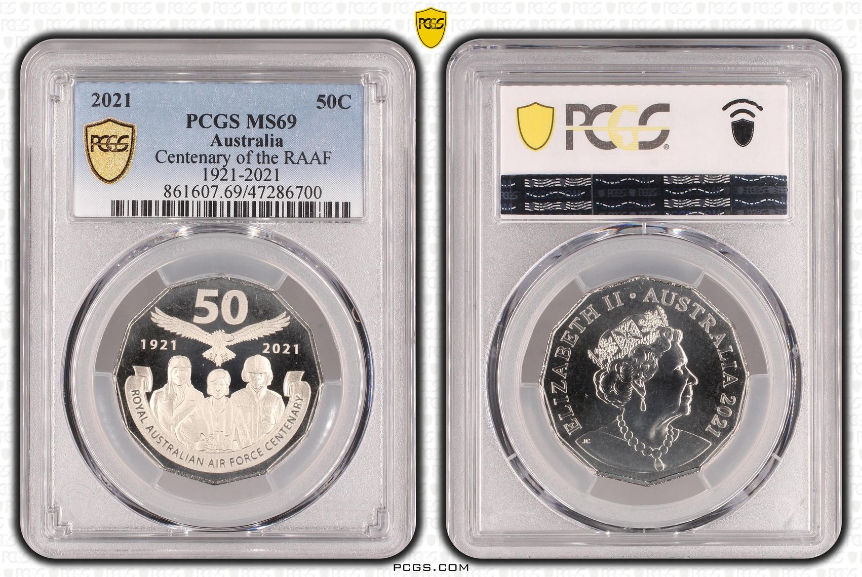 281 · Elizabeth II, Centenary of the RAAF 1921-2021, Fifty Cent, 2021, PCGS MS69