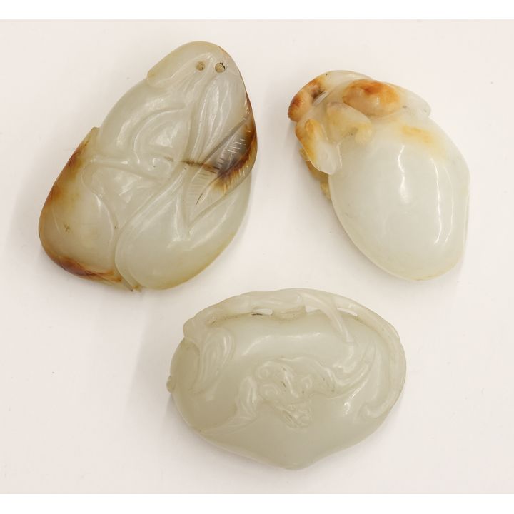 3pc Chinese Qing Jade Melon Carved Pendants