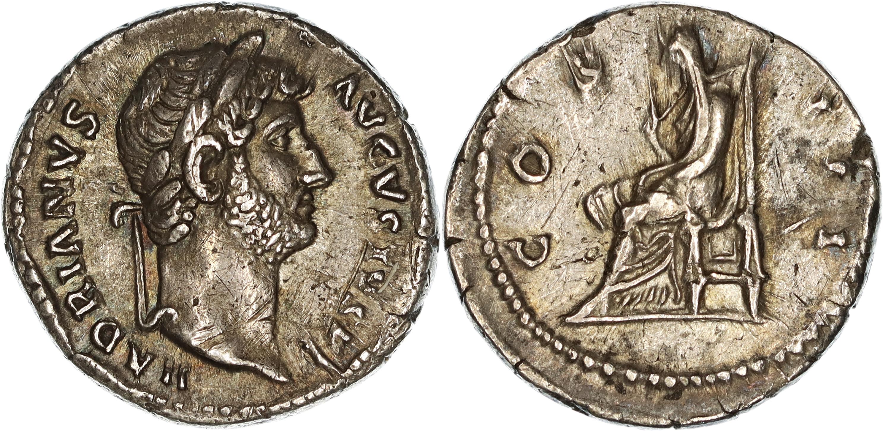 Roman Empire, Hadrian, Silver Denarius, 128 AD, gVF