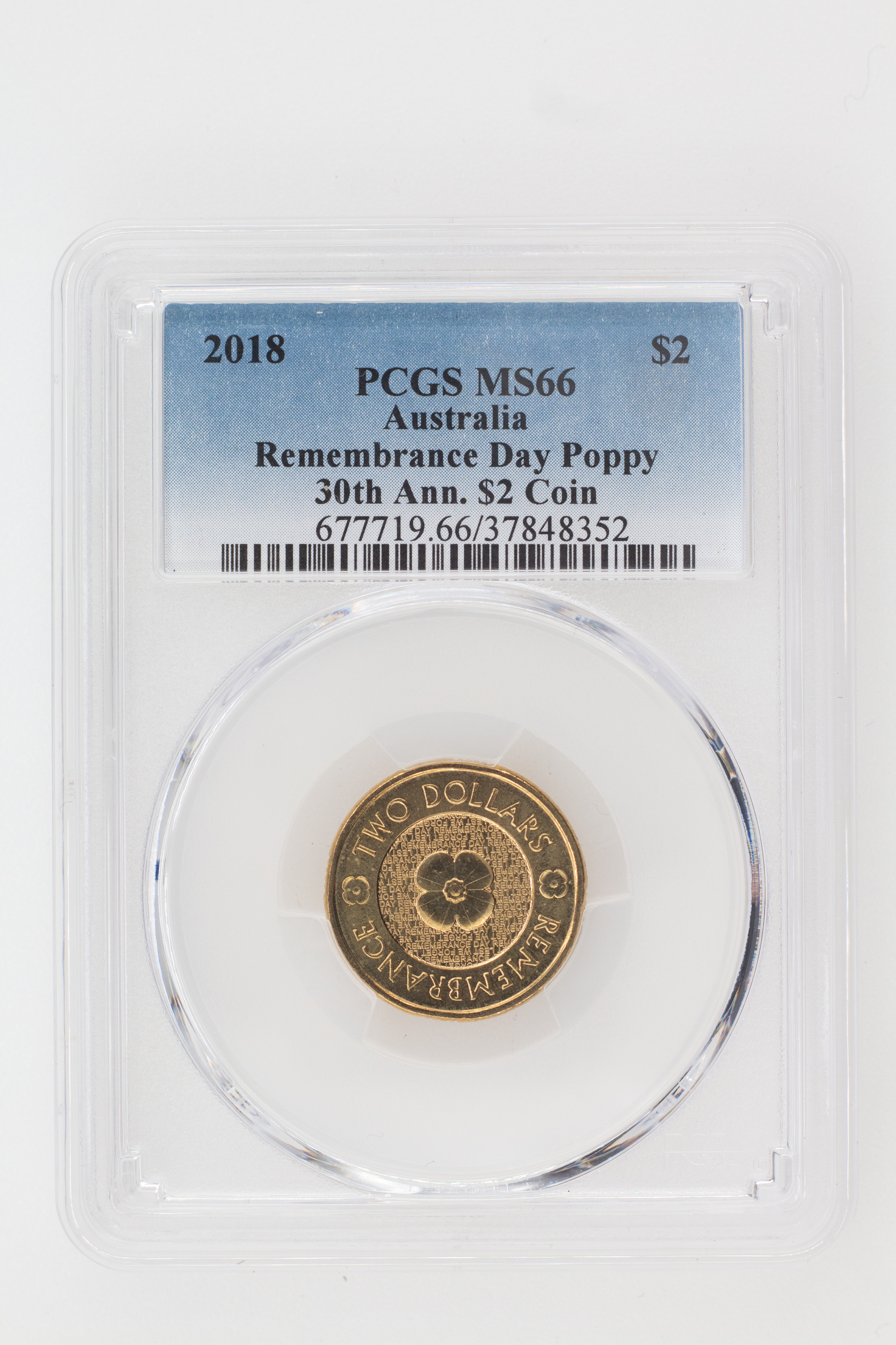 2018 Australia Two Dollar, $2 Remembrance Day Poppy 30th Ann. $2 Coin PCGS - MS66 -352