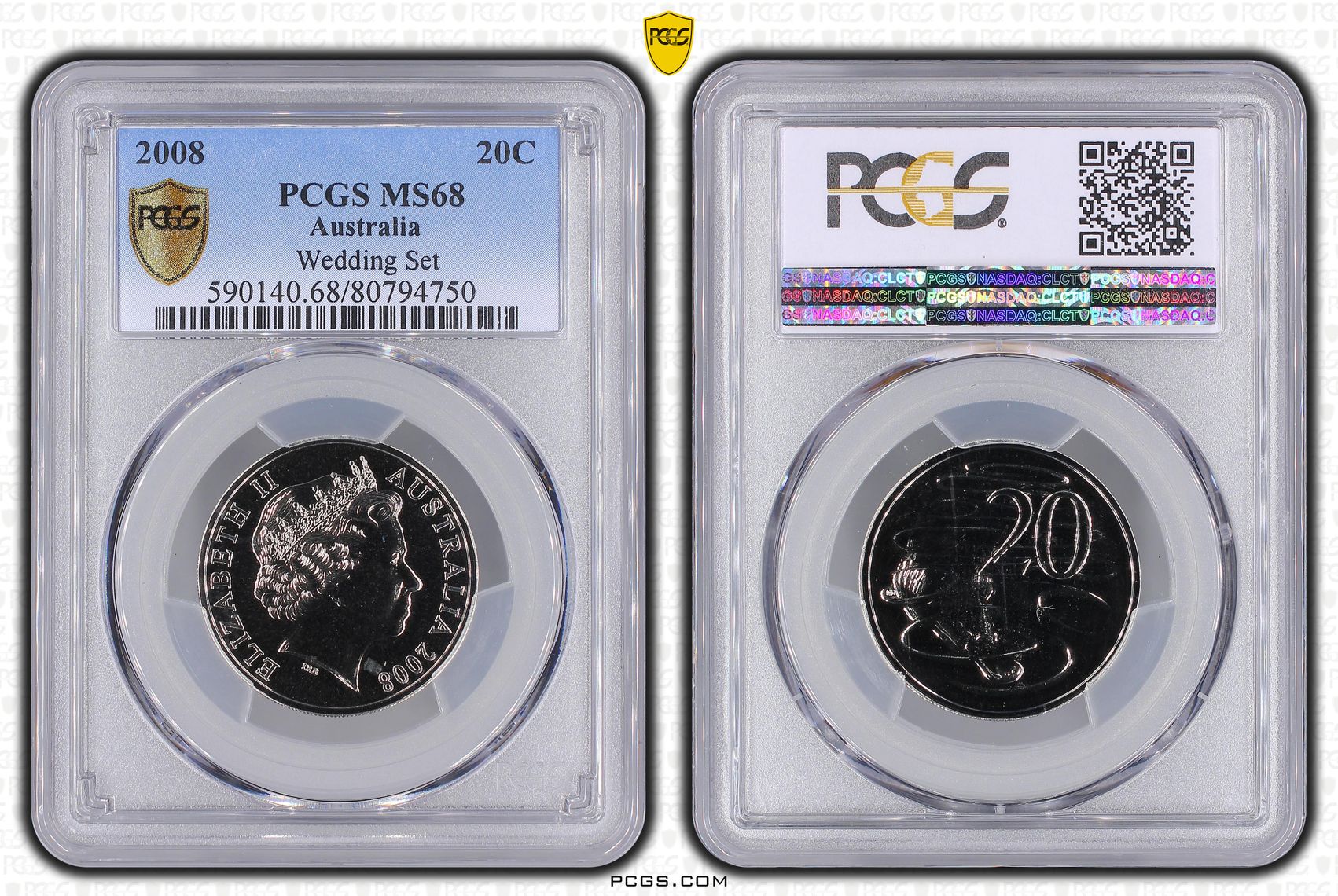 Elizabeth II, Twenty Cent, 2008, PCGS MS68