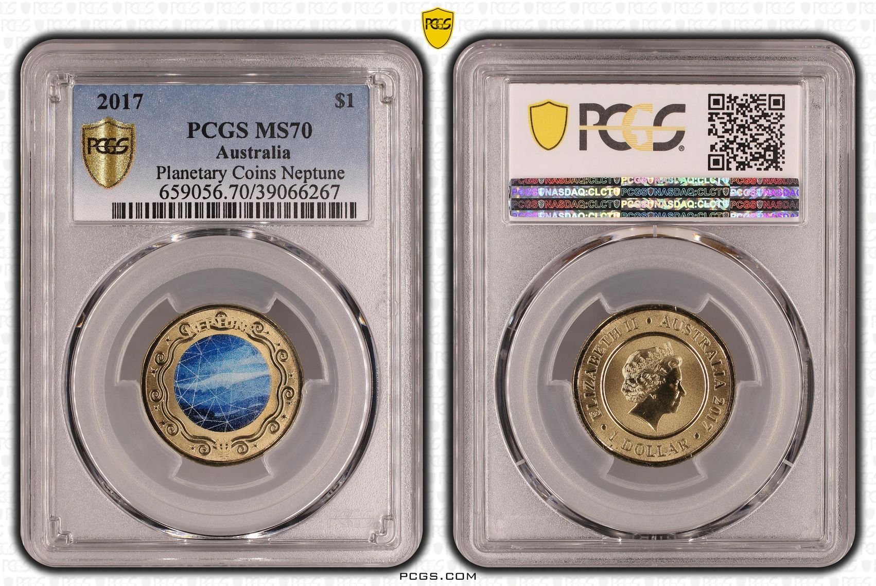 Planetary Coins Neptune Colorized, One Dollar, 2017, PCGS MS70