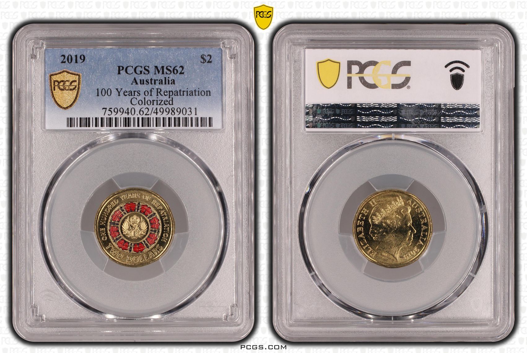 100 Years of Repatriation Colourised, Two Dollar, 2019, PCGS MS62
