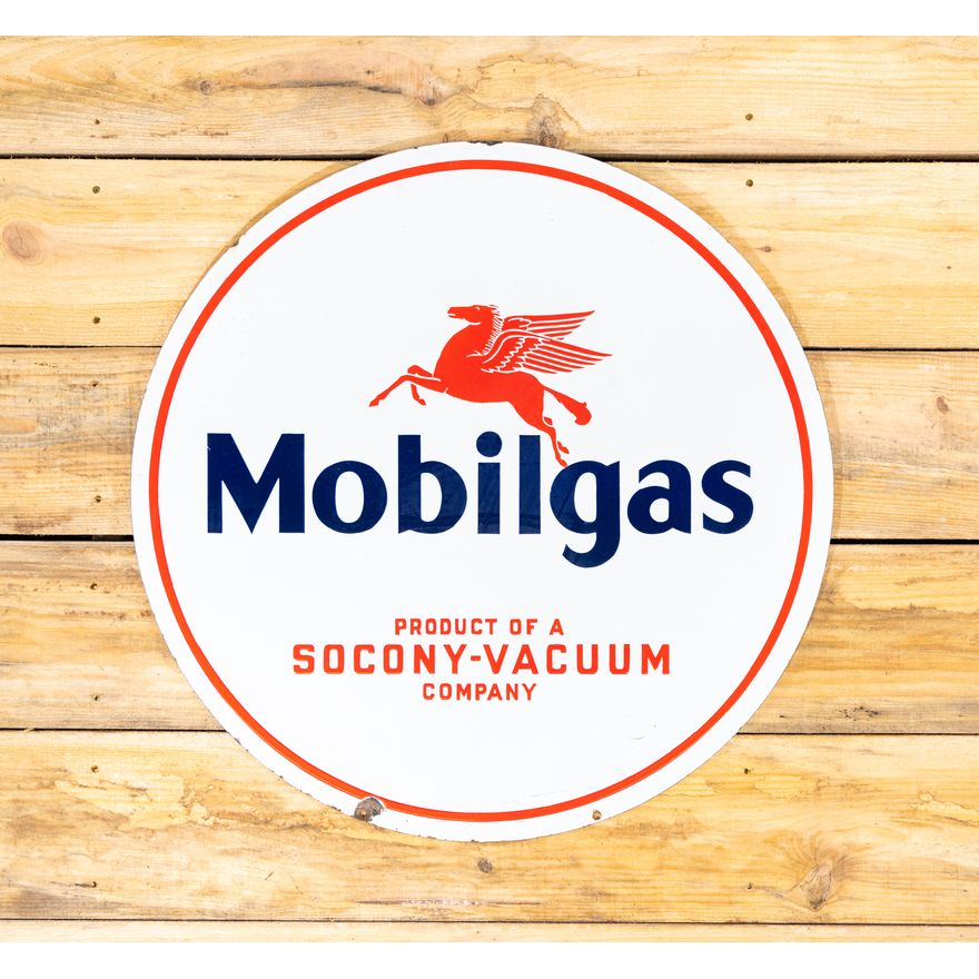 30" Mobilgas Pegasus Socony-Vacuum Double Sided Porcelain Sign TAC 9 & 8.9