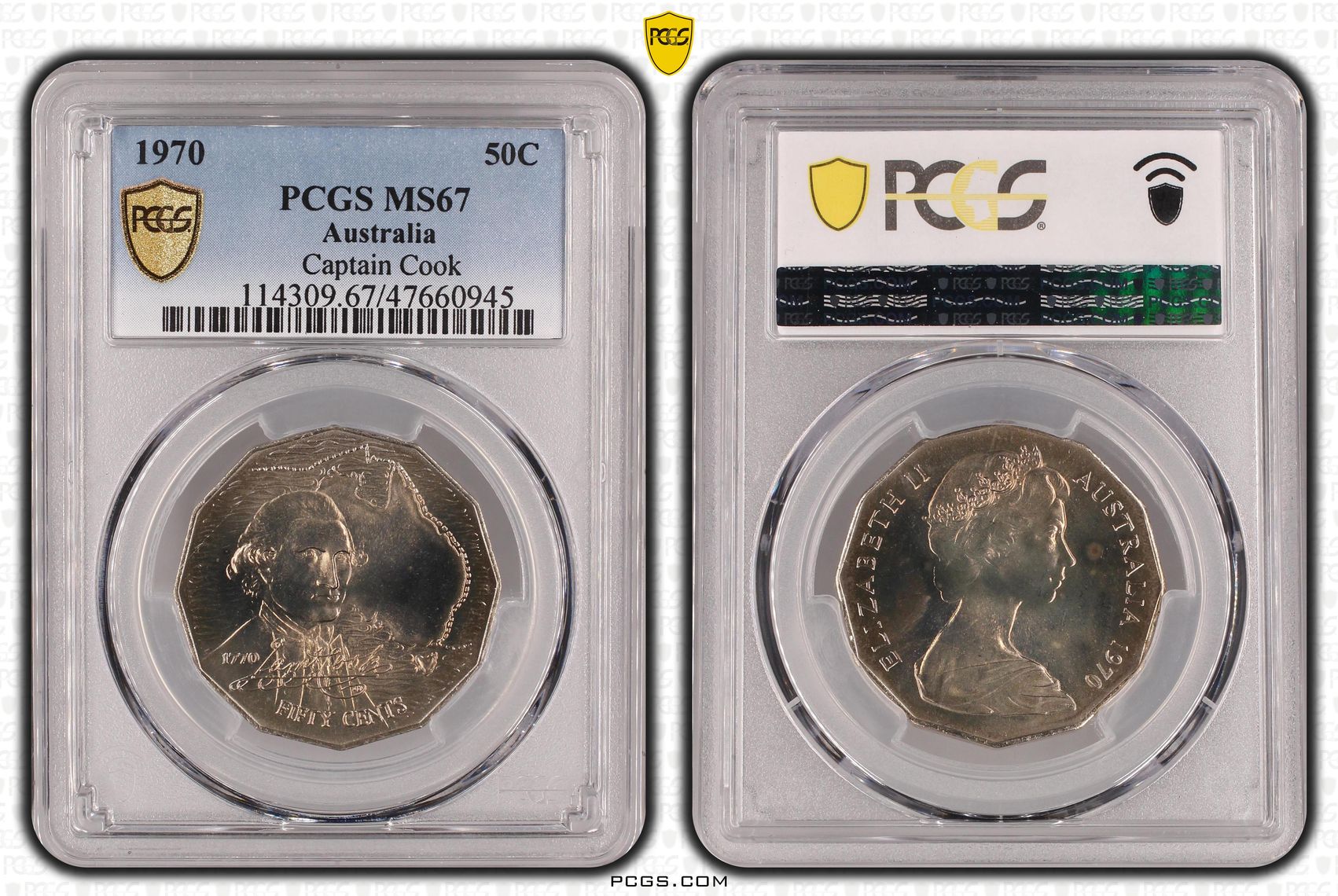 Elizabeth II, Captain Cook , Fifty Cent, 1970, PCGS MS67