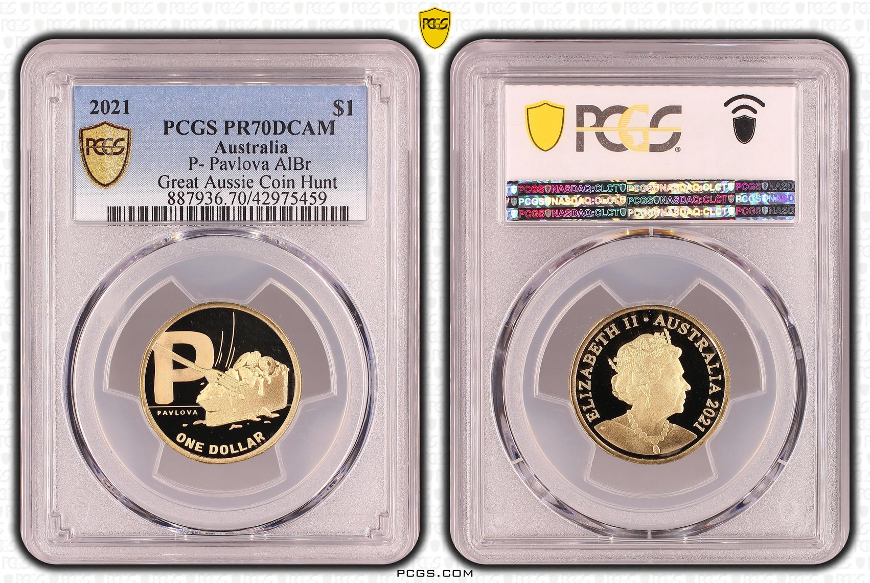 Elizabeth II, P- Pavlova, Great Aussie Coin Hunt, One Dollar, PR70DCAM , 2021 PCGS POP - 2/0