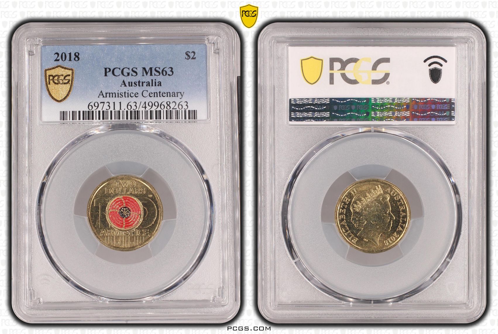Armistice Centenary Colorized, Two Dollar, 2018, PCGS MS63