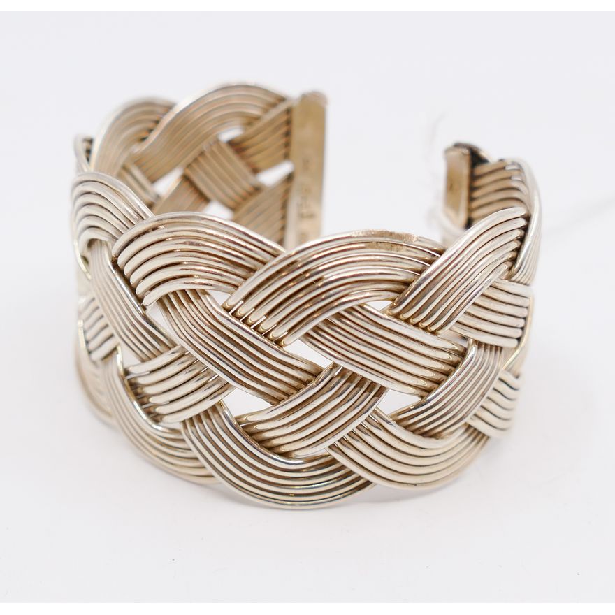 Mexican Sterling Woven Cuff Bracelet, 1.5'' wide. Marked MEXICO TR-51 925. 72.42g