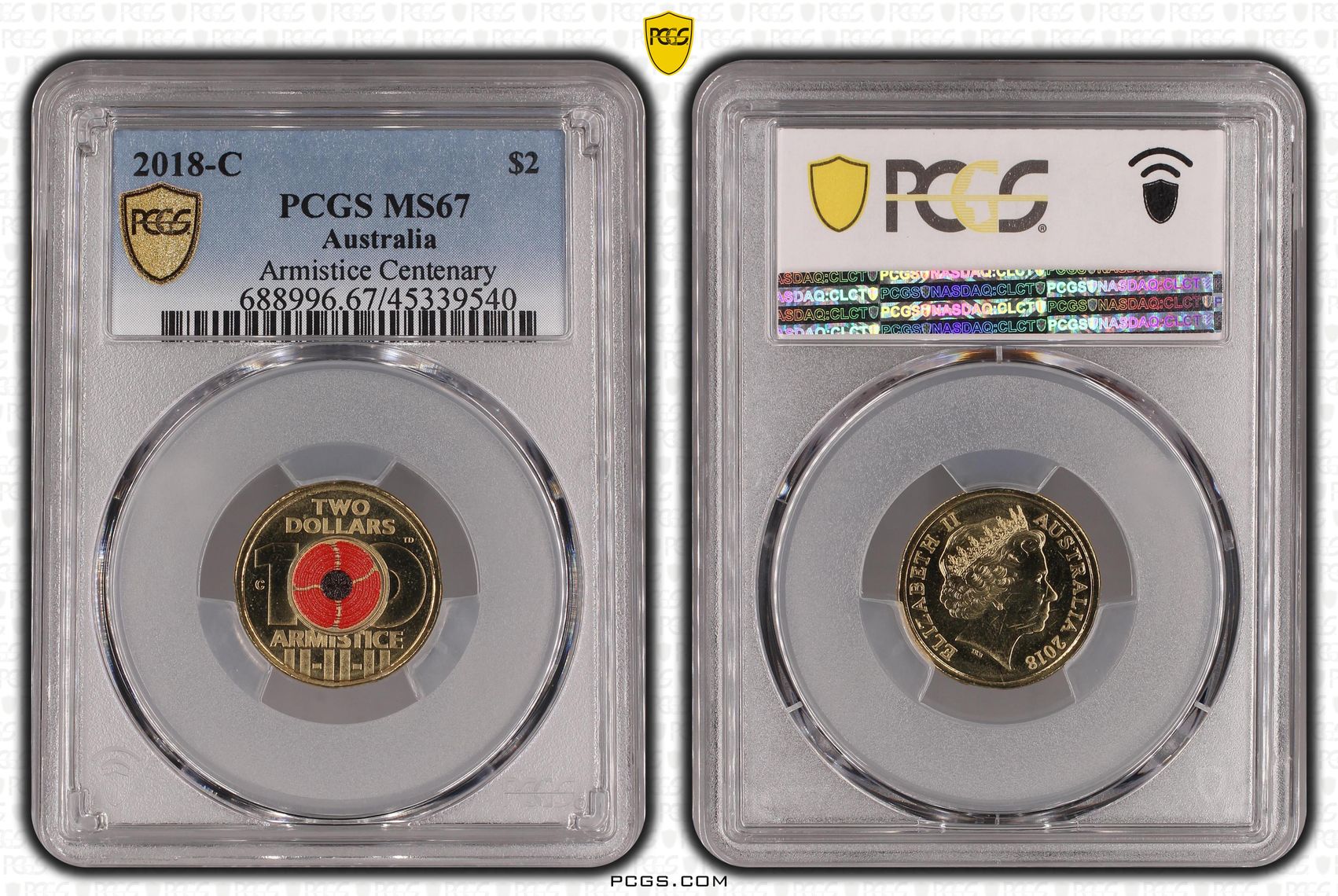 Elizabeth II, Armistice Centenary Colorized , Two Dollar, 2018-C, PCGS MS67