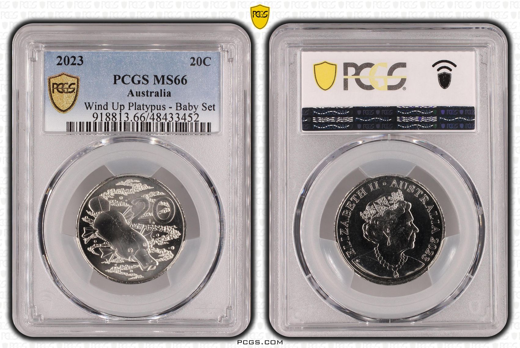 Elizabeth II, Wind Up Platypus - Baby Set, Twenty Cent, 2023, PCGS MS66