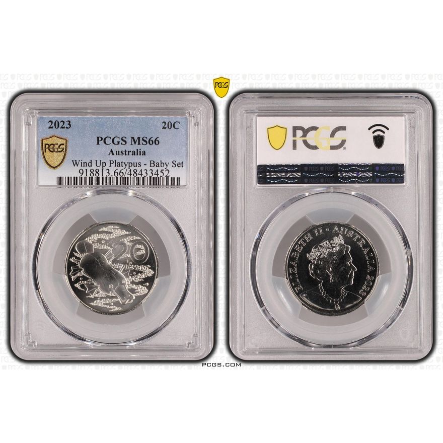 Elizabeth II, Wind Up Platypus - Baby Set, Twenty Cent, 2023, PCGS MS66