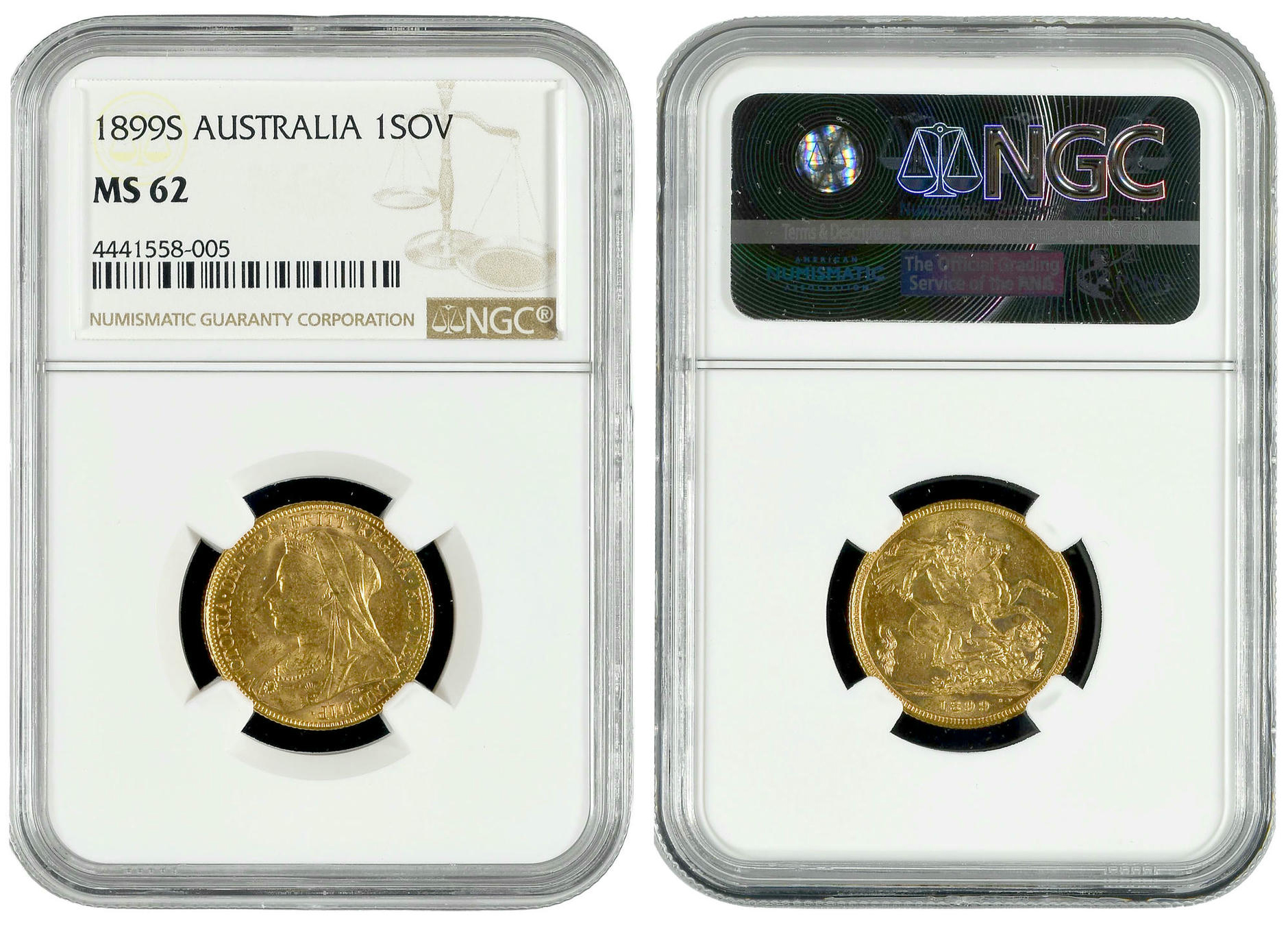 Victoria, St George Reverse, Sovereign, 1899-S, NGC MS62