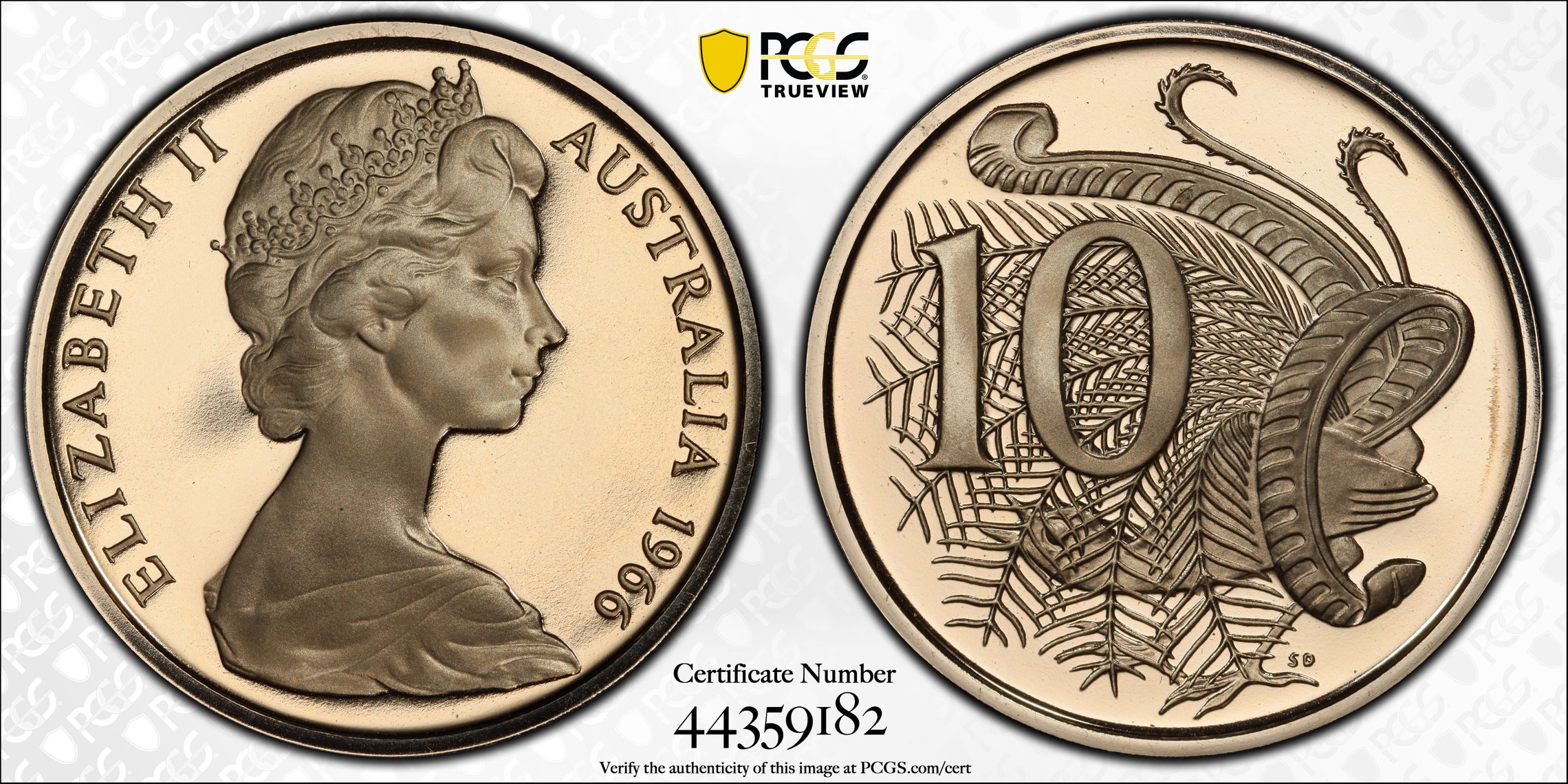 1966 Australia Ten Cent, 10c PCGS - PR69DCAM -182