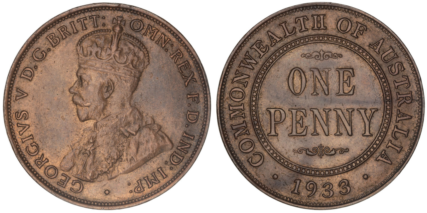 George V, Overdate, Penny, 1933/2, gEF