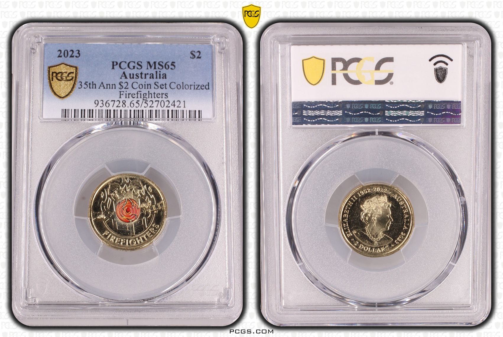 35th Ann $2 Coin Set Colorized Firefighters, Two Dollar, 2023, PCGS MS65
