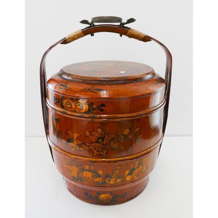 Old Chinese Round Lacquered Stacking Food Box- 19x14''