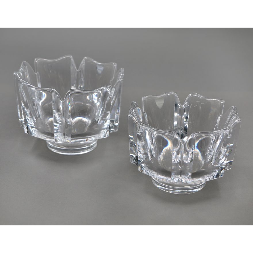 Orrefors Kosta Boda - Pair of hexagonal square petal crystal votive candle holders