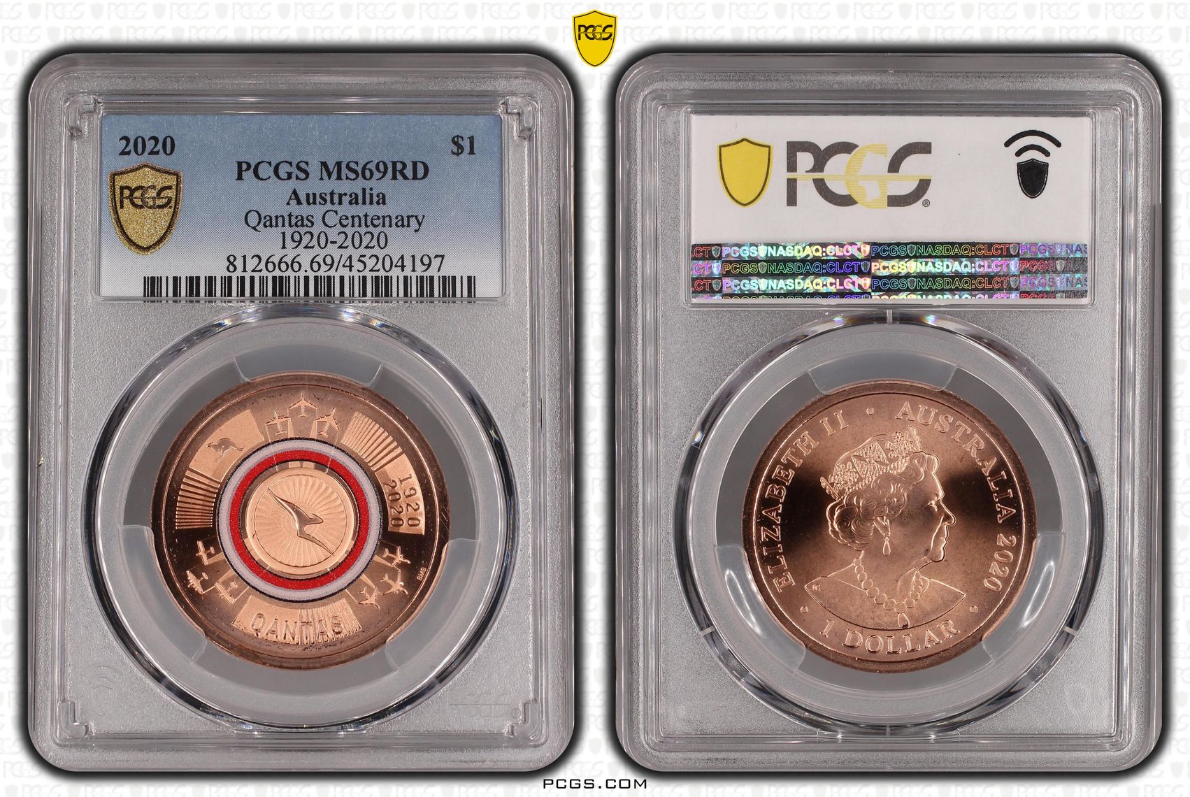 2020 Australia One Dollar, $1 Qantas Centenary 1920-2020 PCGS - MS69RD -197