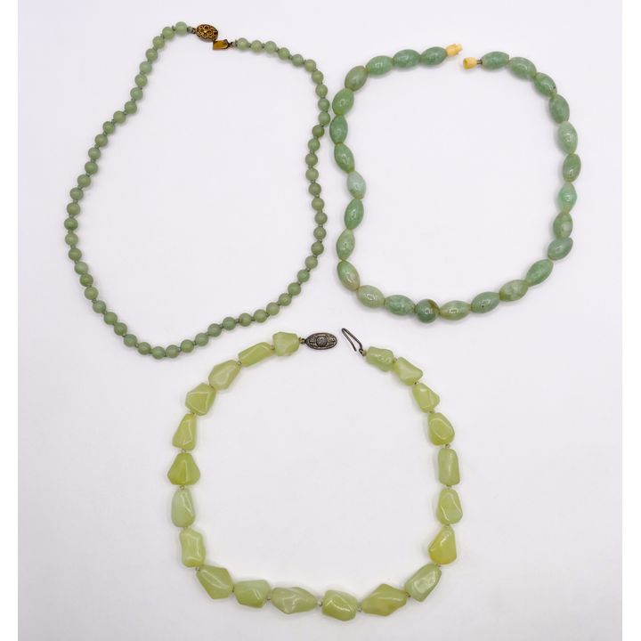 Box 3pc Chinese Jade Bead Necklaces