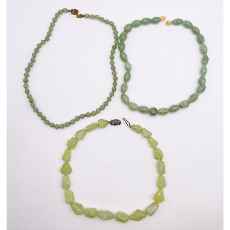 Box 3pc Chinese Jade Bead Necklaces