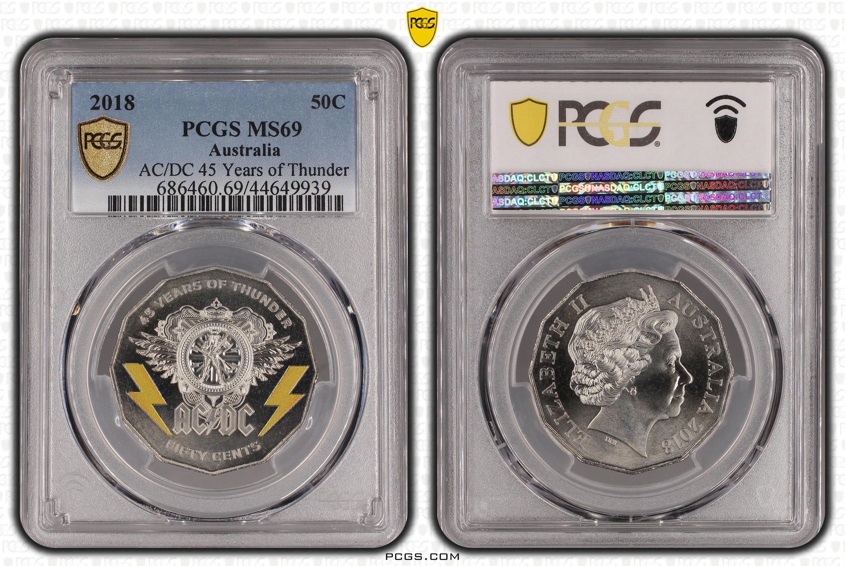 2018 Australia Fifty Cent, 50c AC/DC 45 Years of Thunder PCGS - MS69 -939