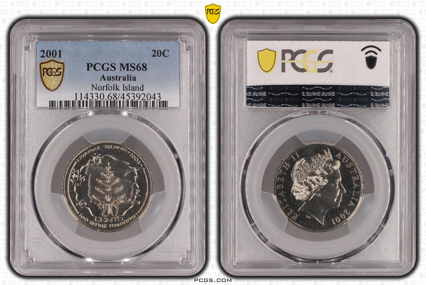 2001 Australia Twenty Cent, 20c Norfolk Island PCGS - MS68 -043