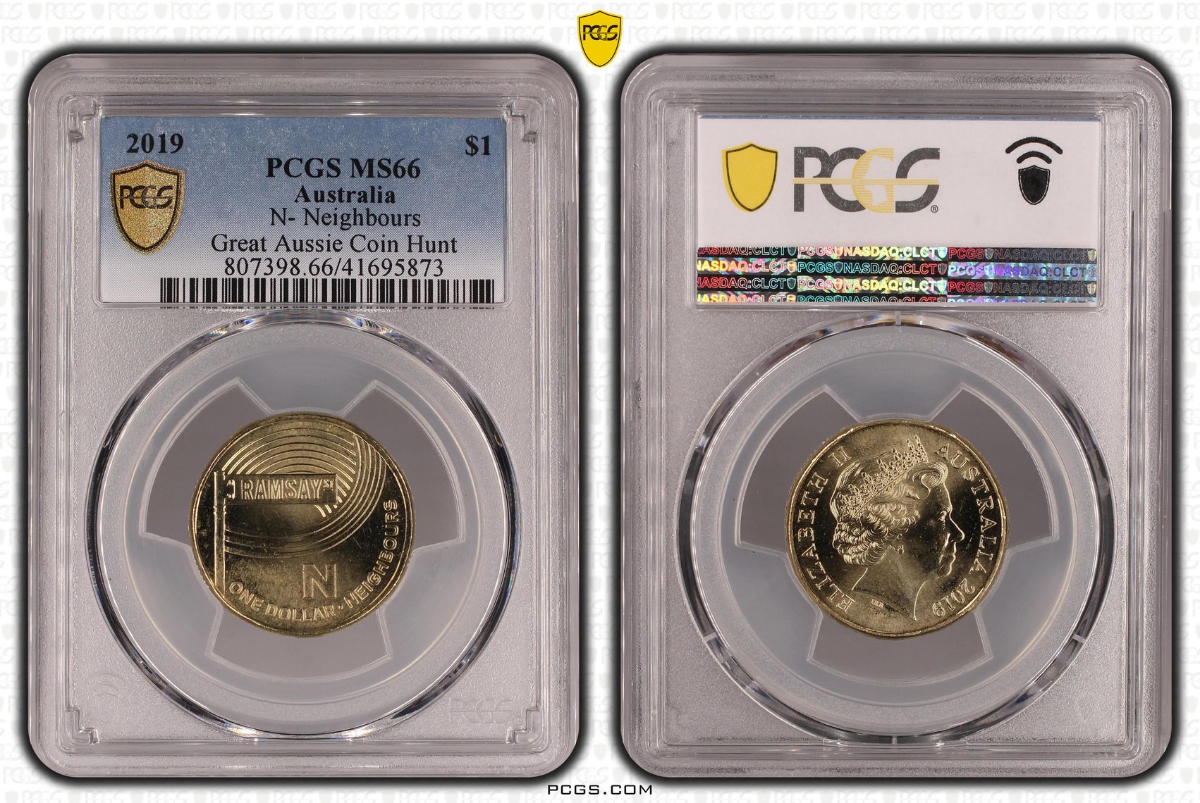 425 · 2019 Australia One Dollar, $1 N- Neighbours Great Aussie Coin Hunt PCGS - MS66 -873