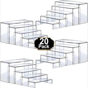 AHEROI DISPLAY RISERS, 20 PCS 4 SET ACRYLIC RISER DISPLAY STANDS, CLEAR RISERS DISPLAY SHELF RECTANGULAR ACRYLIC RISERS FOR DECOR
