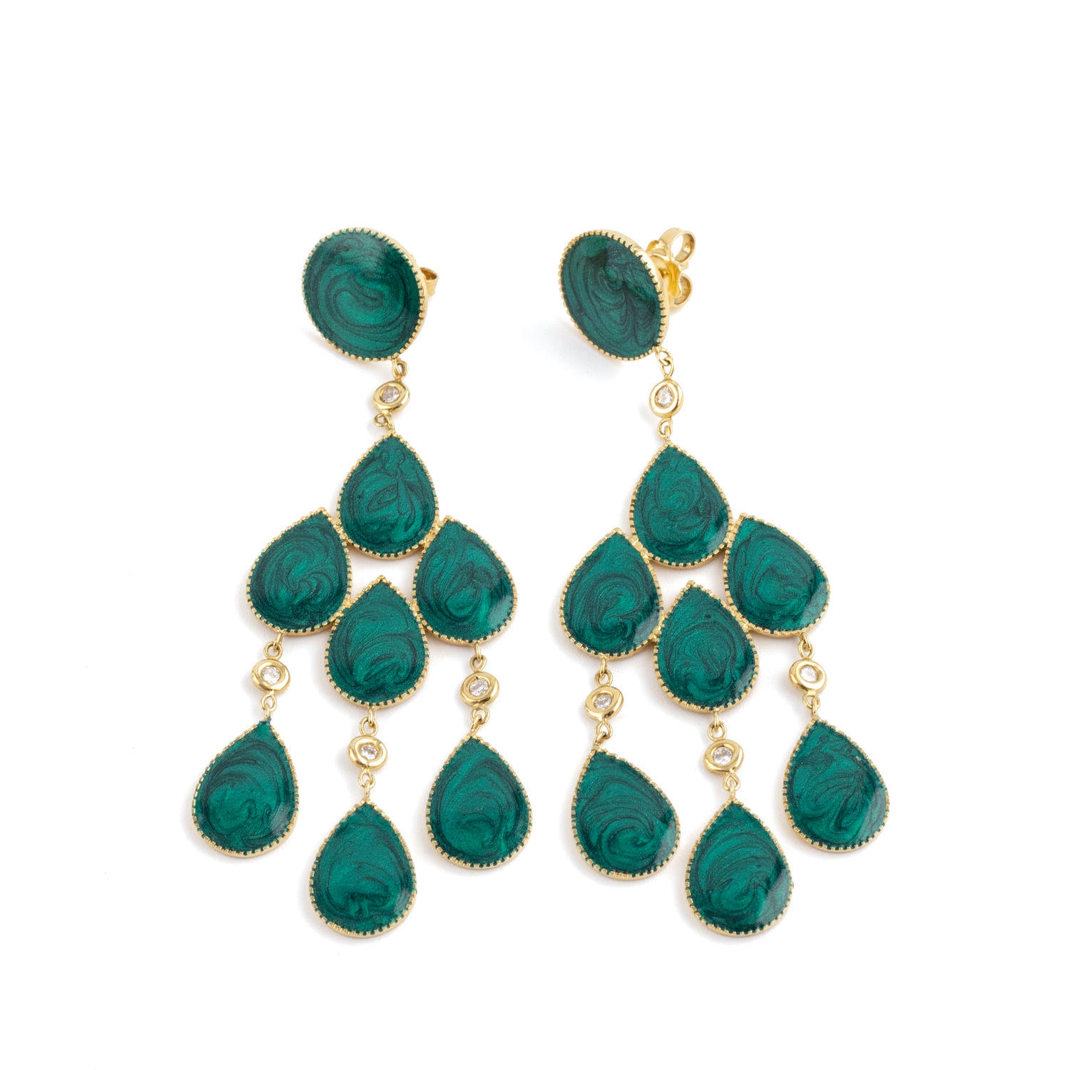 Enamel & Diamond Chandelier Earrings 18ct Gold,