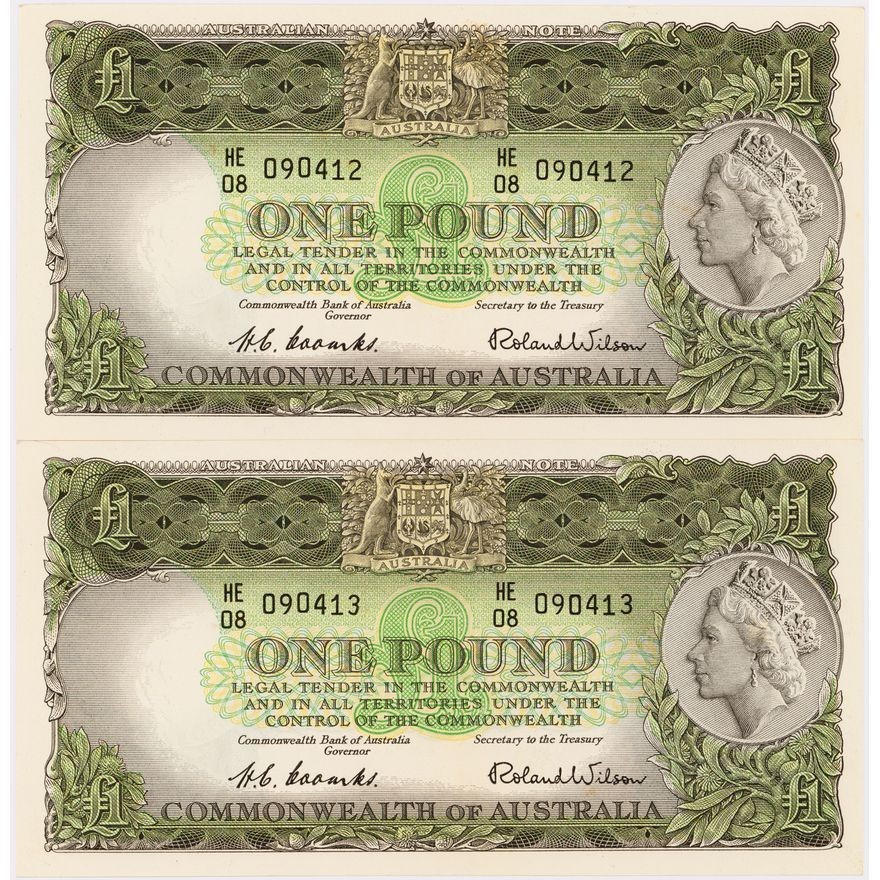 1953 Coombs/Wilson One Pound 'Comm. Bank' Consecutive Pair Unc