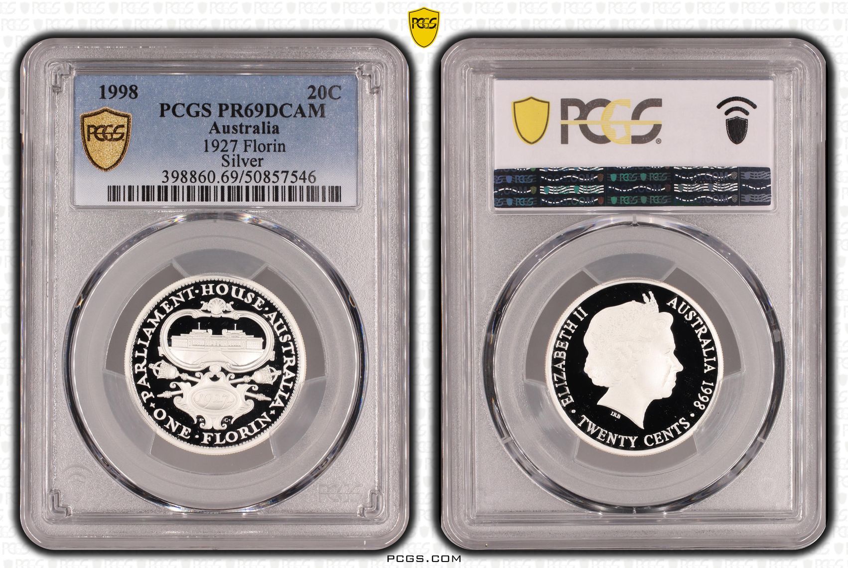 1927 Florin Silver, Twenty Cent, 1998, PCGS PR69DCAM