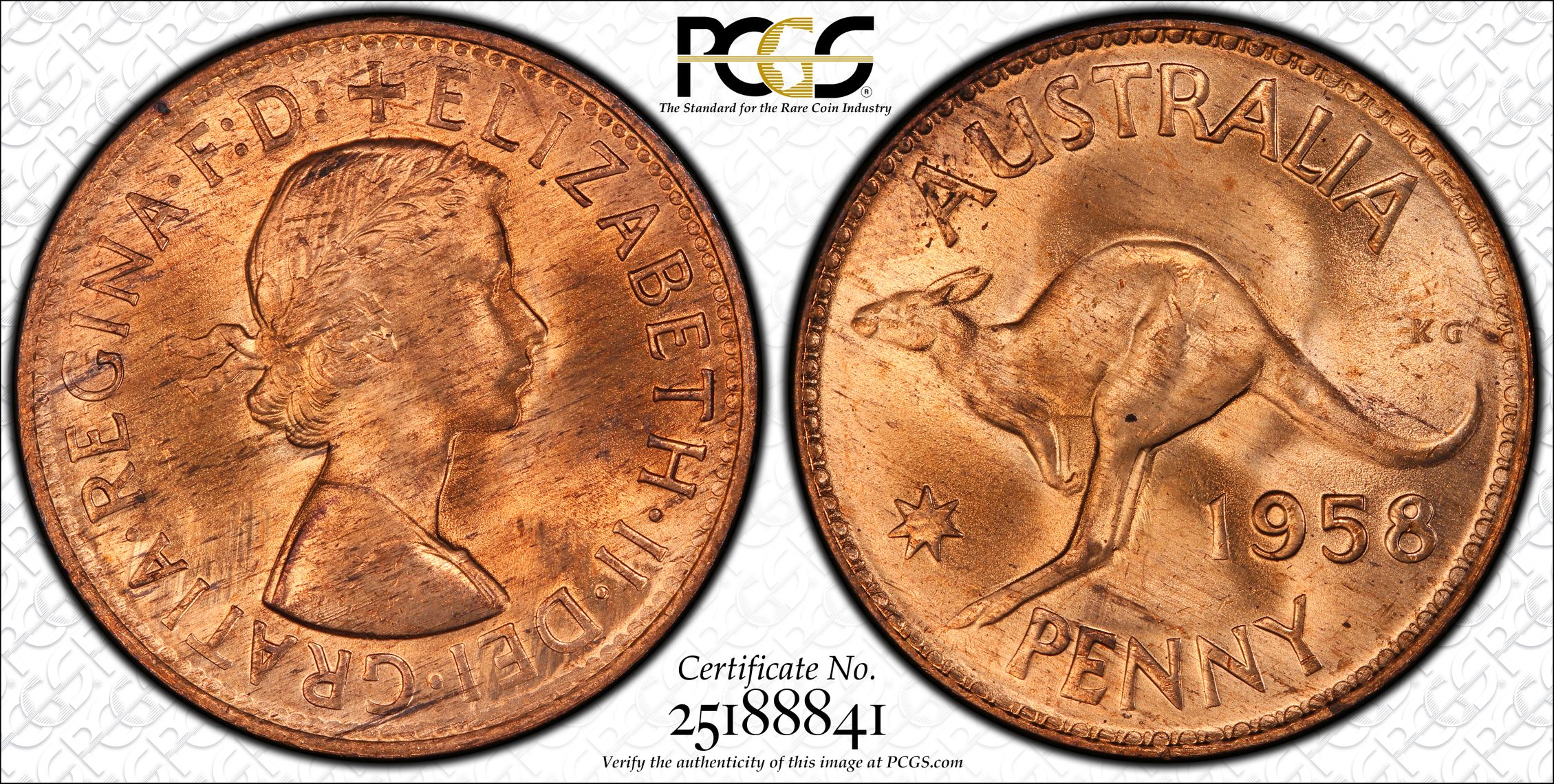 1958 Australia Penny PCGS - MS64RD -841