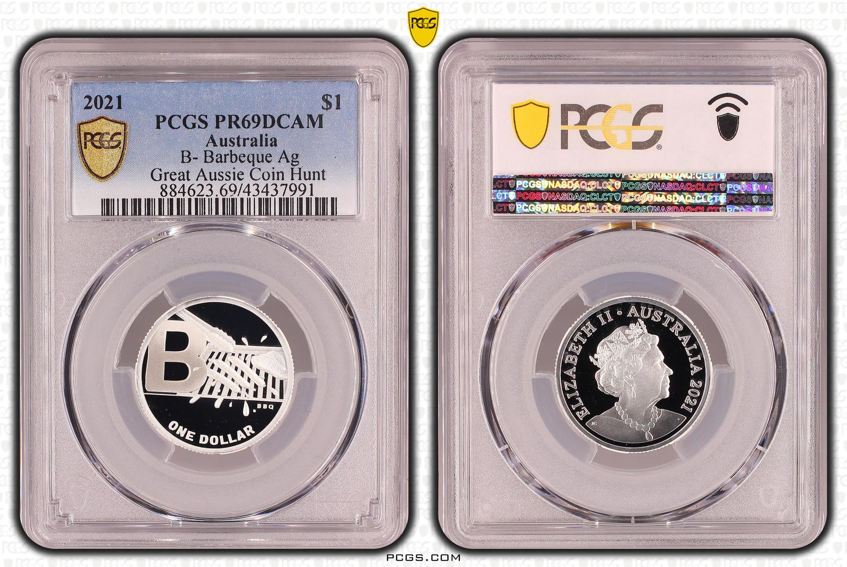 Elizabeth II, Silver, B- Barbeque, Great Aussie Coin Hunt, One Dollar, PR69DCAM , 2021 PCGS POP - 3/0