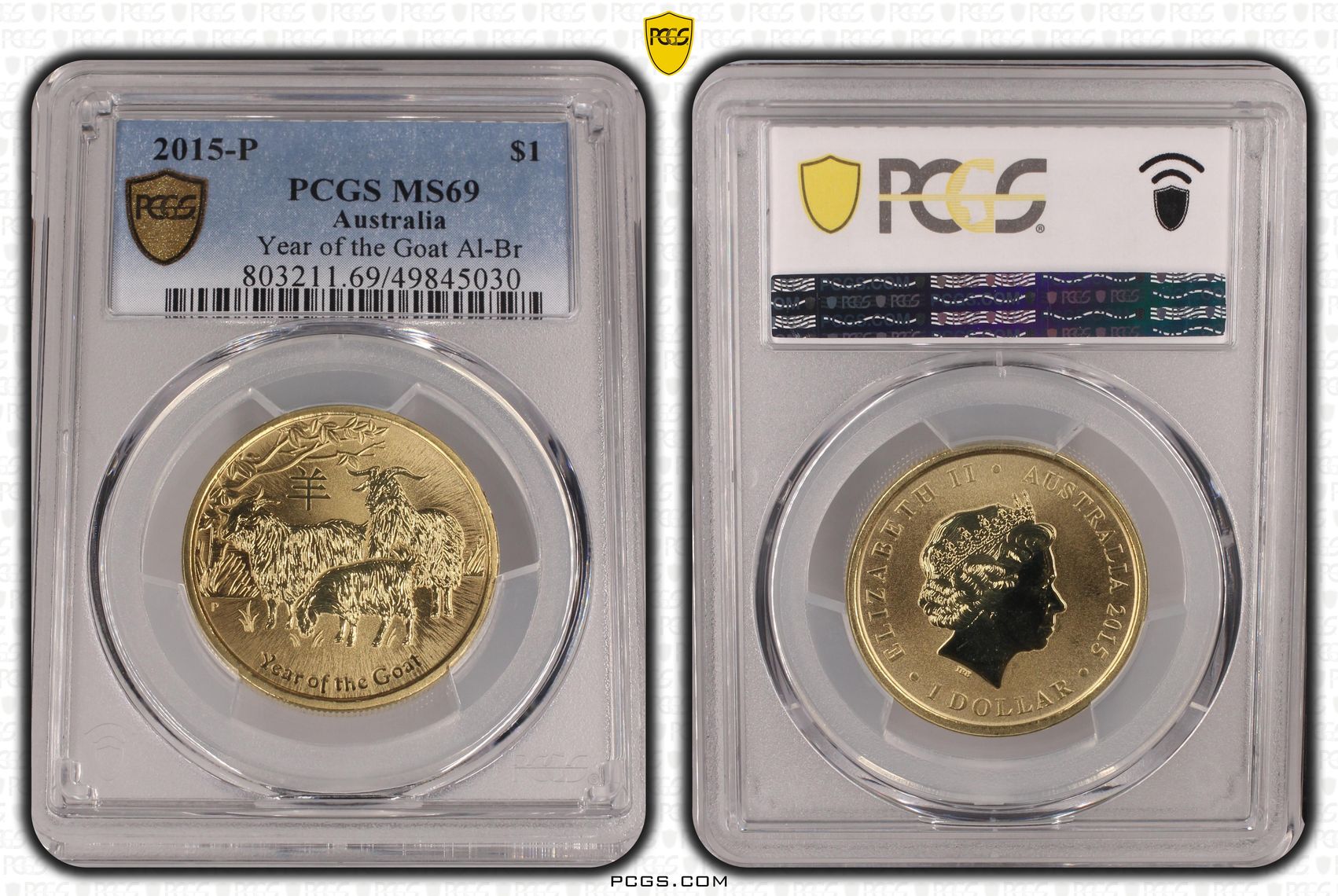 248 · Year of the Goat Al-Br , One Dollar, 2015-P, PCGS MS69