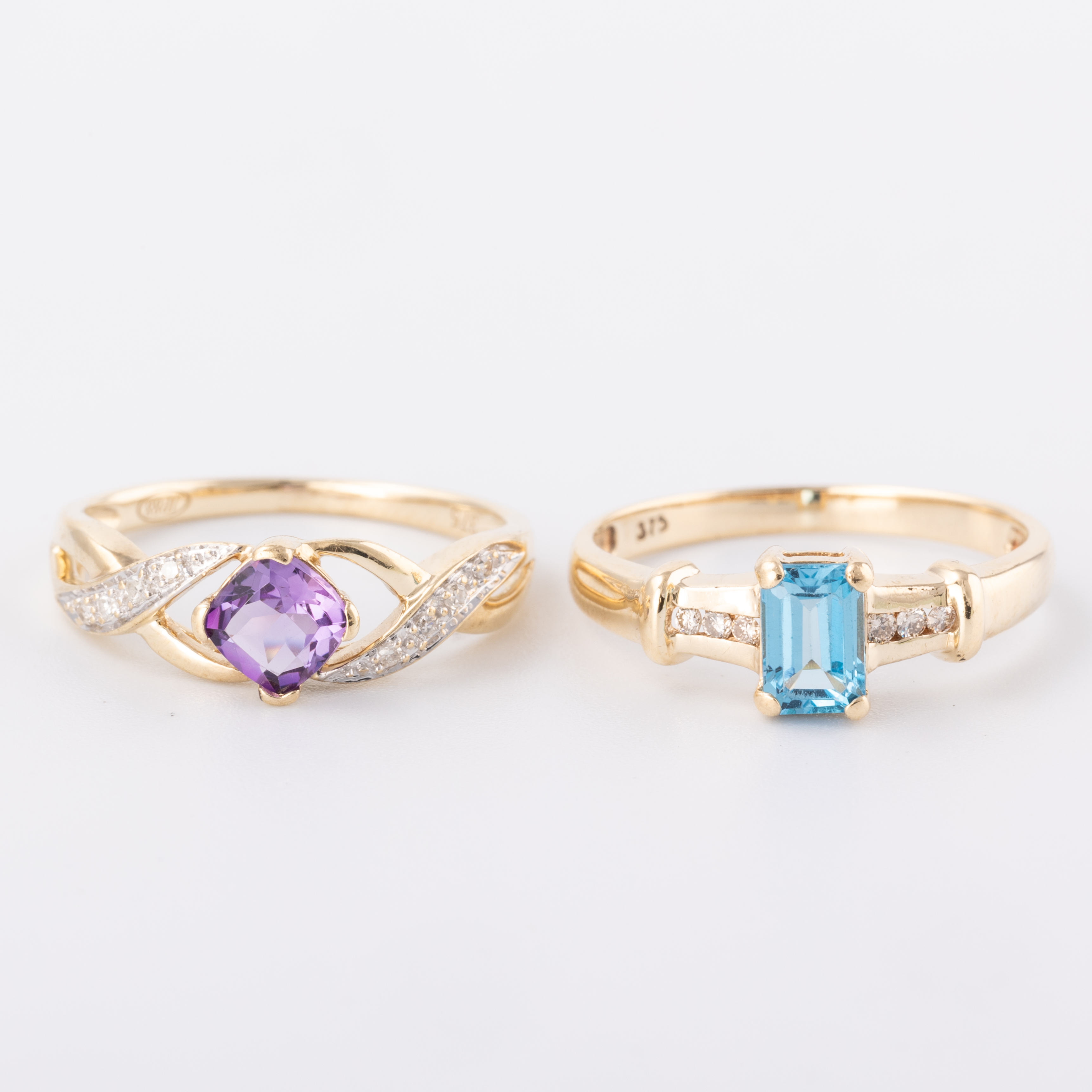 Two Topaz, Amethyst & Diamond 9 Carat Gold Rings
