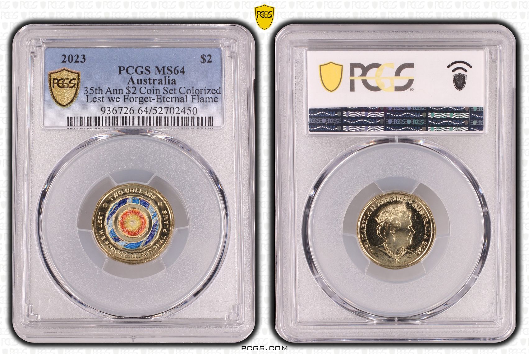 35th Ann $2 Coin Set Colorized Lest we Forget-Eternal Flame, Two Dollar, 2023, PCGS MS64