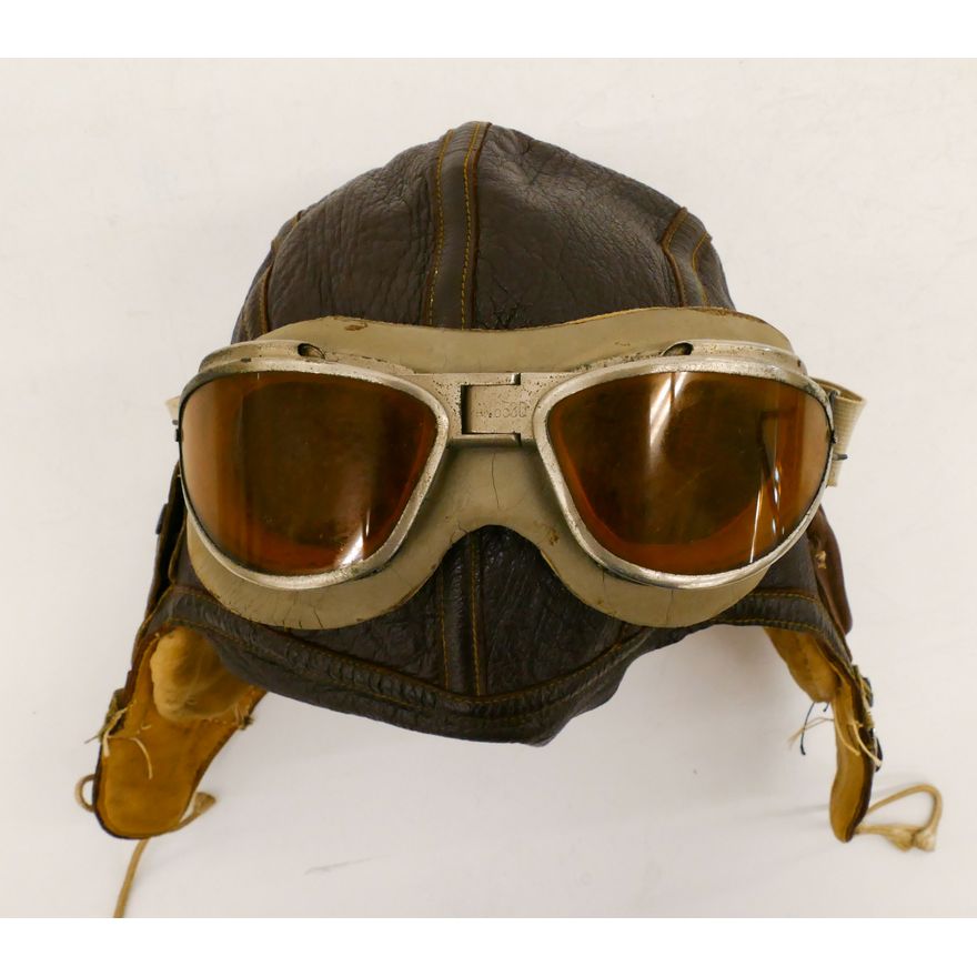 Antique Leather Flight Helmet with Goggles NAF 1092