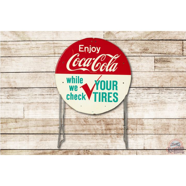 Enjoy Coca Cola While We Check Your Tires Tin Tire Rack Sign